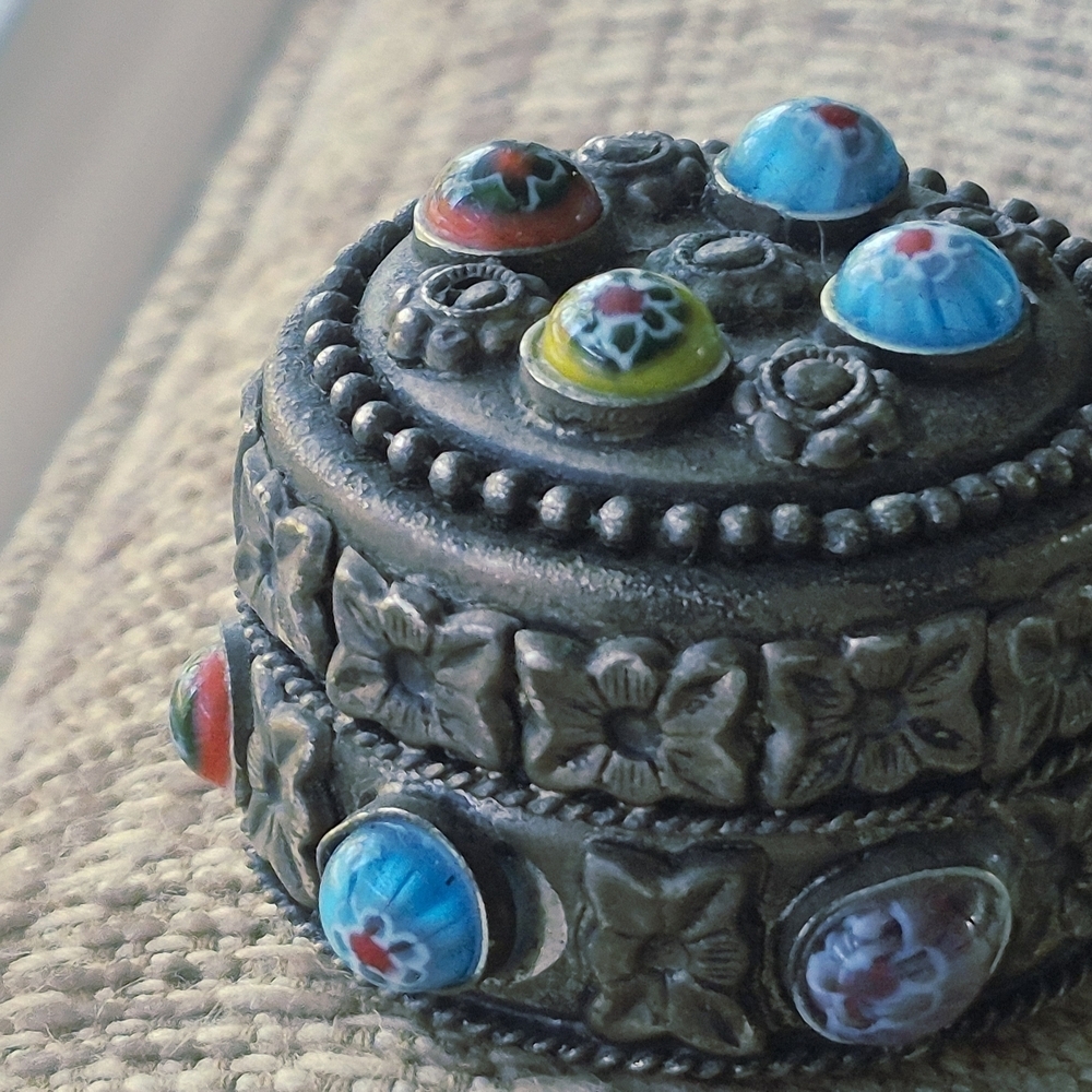 Decorative Trinket Box with Colorful Accents Velvety Interior - Picture 2 of 9